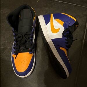 Men’s white purple and gold Jordan shoes